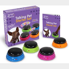 4 COUNT (PACK OF 1) HUNGER FOR WORDS TALKING PET STARTER SET - 4PC TALKING BUTTON SET, BUTTONS FOR COMMUNICATION, RECORDABLE DOG T