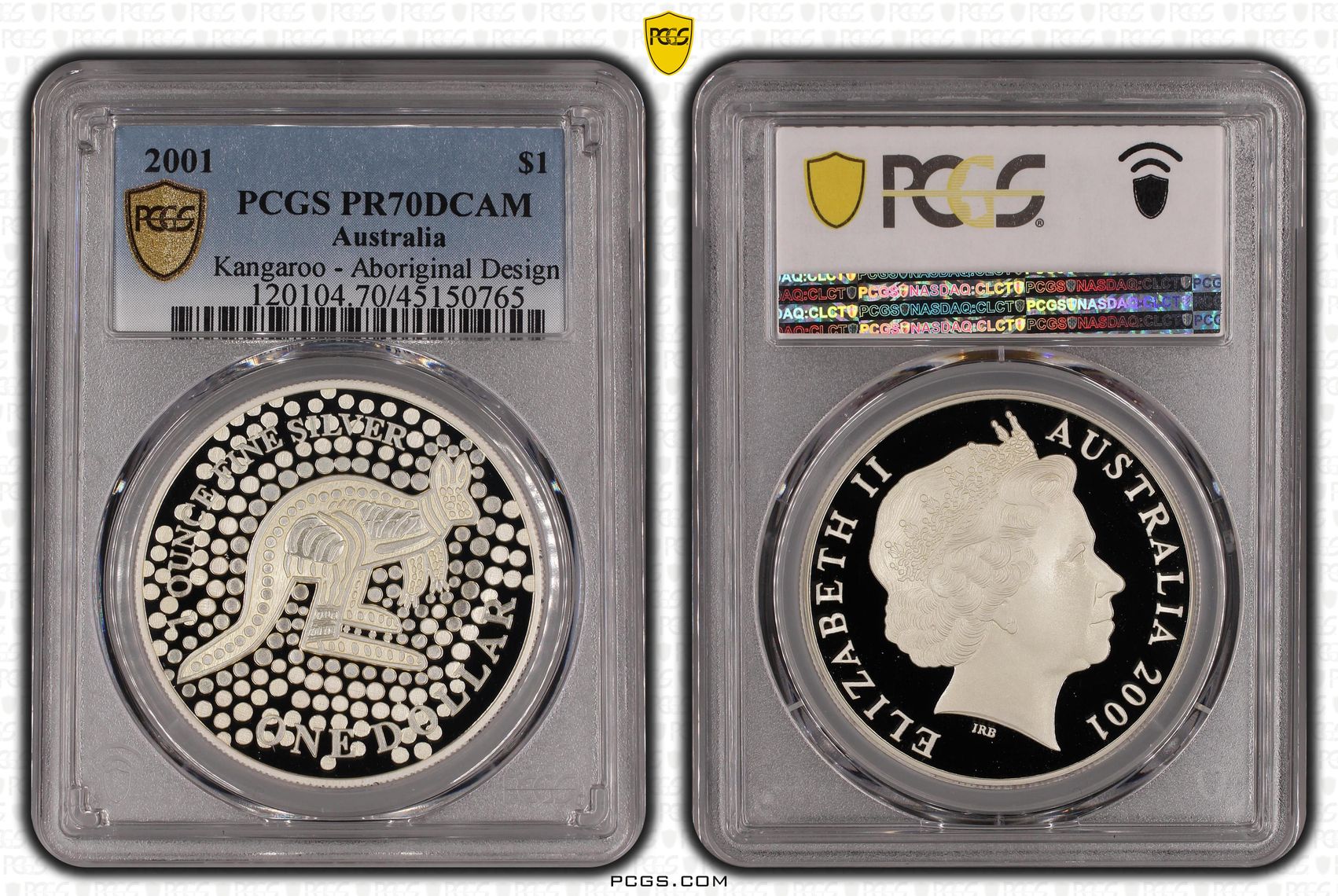 2001 Australia One Dollar, $1 Silver Kangaroo PCGS - PR70DCAM POP 10/0 -765