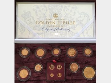 2002 Queen Elizabeth II 13 Coin Golden Jubilee Proof Gold Set.