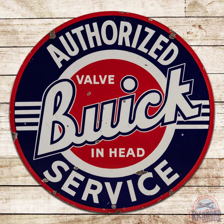 Buick Valve in Head Authorized Service 42" Double Sided Porcelain Sign