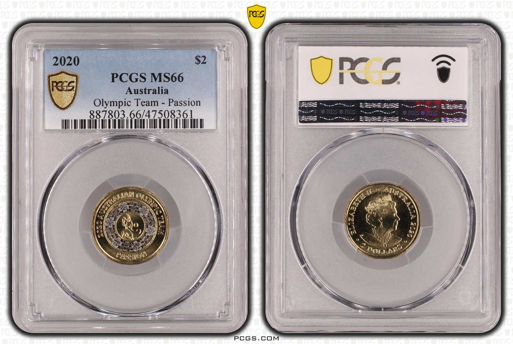 Elizabeth II, Olympic Team - Passion , Two Dollar, 2020, PCGS MS66