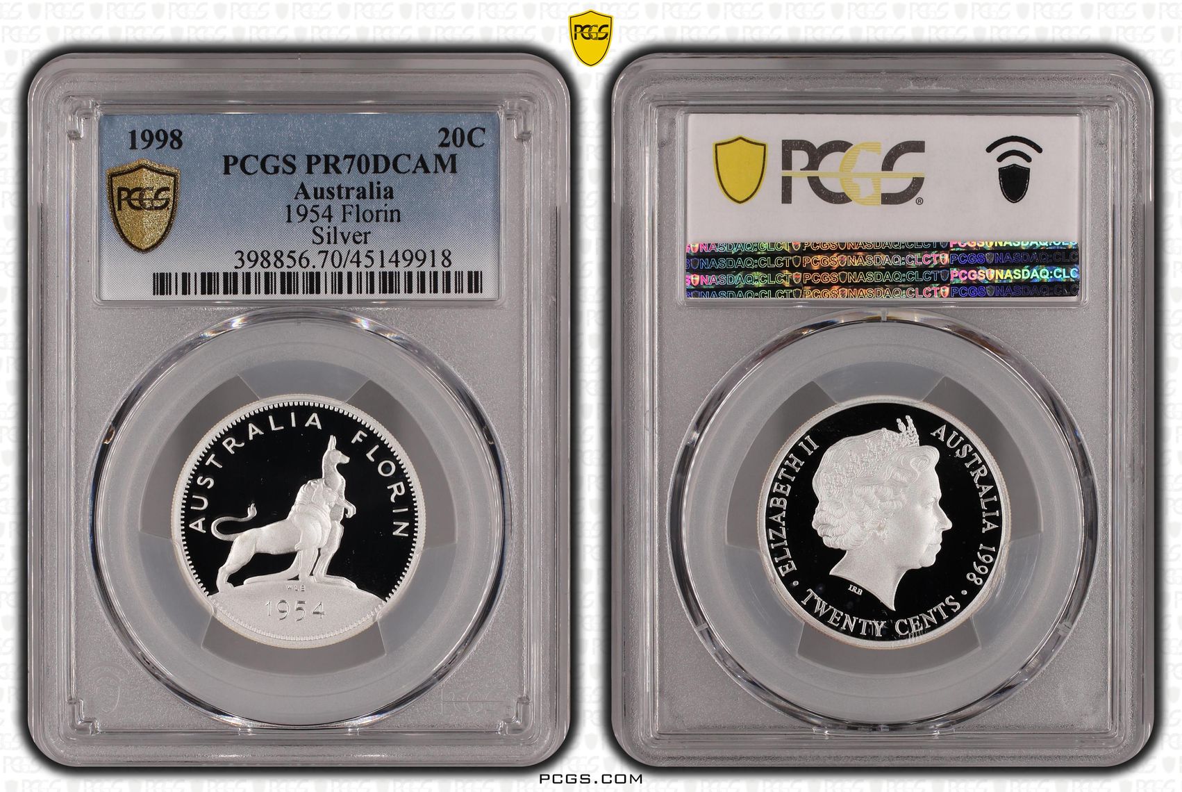 1998 Australia Twenty Cent, 20c Proof 1954 Florin Silver PCGS - PR70DCAM POP 8/0 -918