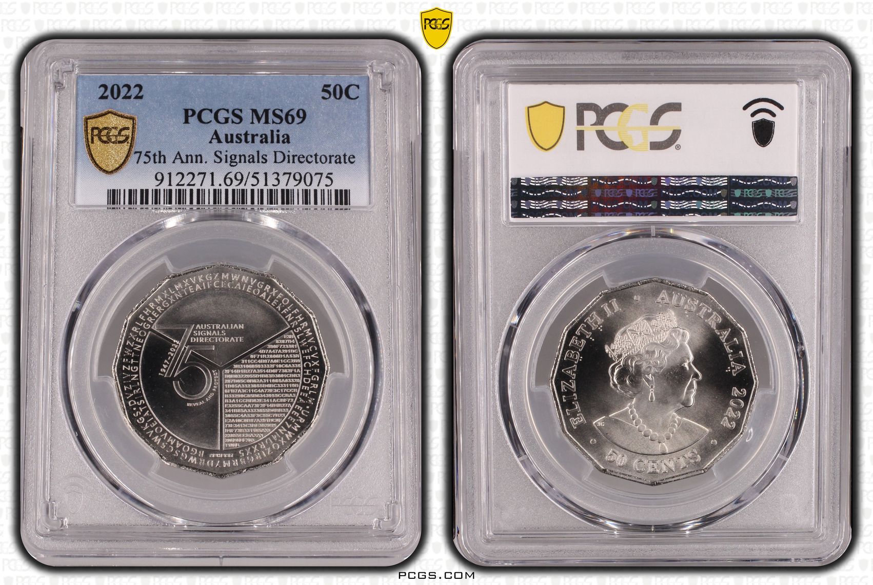 75th Ann. Signals Directorate, Fifty Cent, 2022, PCGS MS69