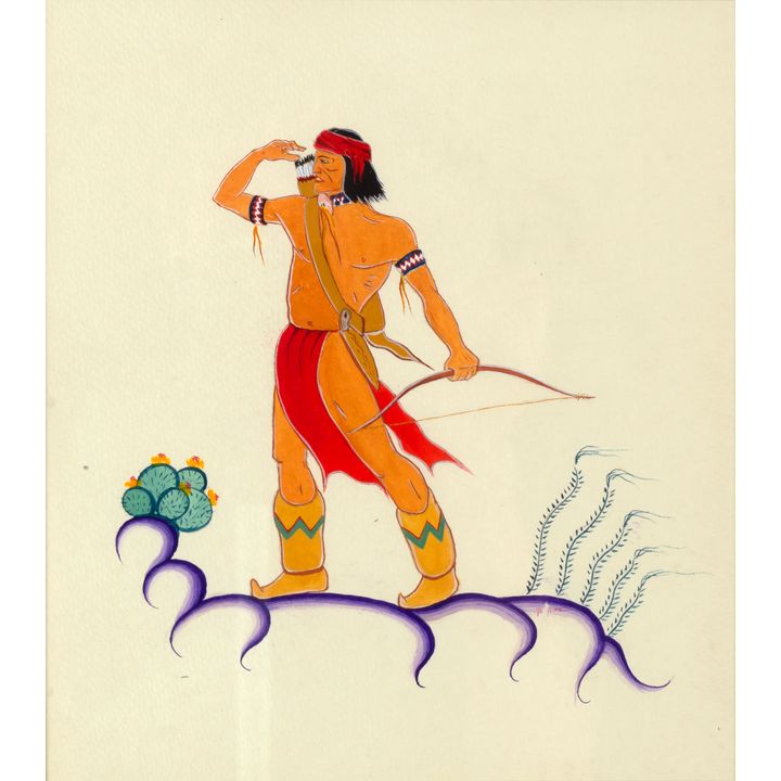 Monroe Tsatoke (1904-1937), Untitled (Drawing an Arrow)