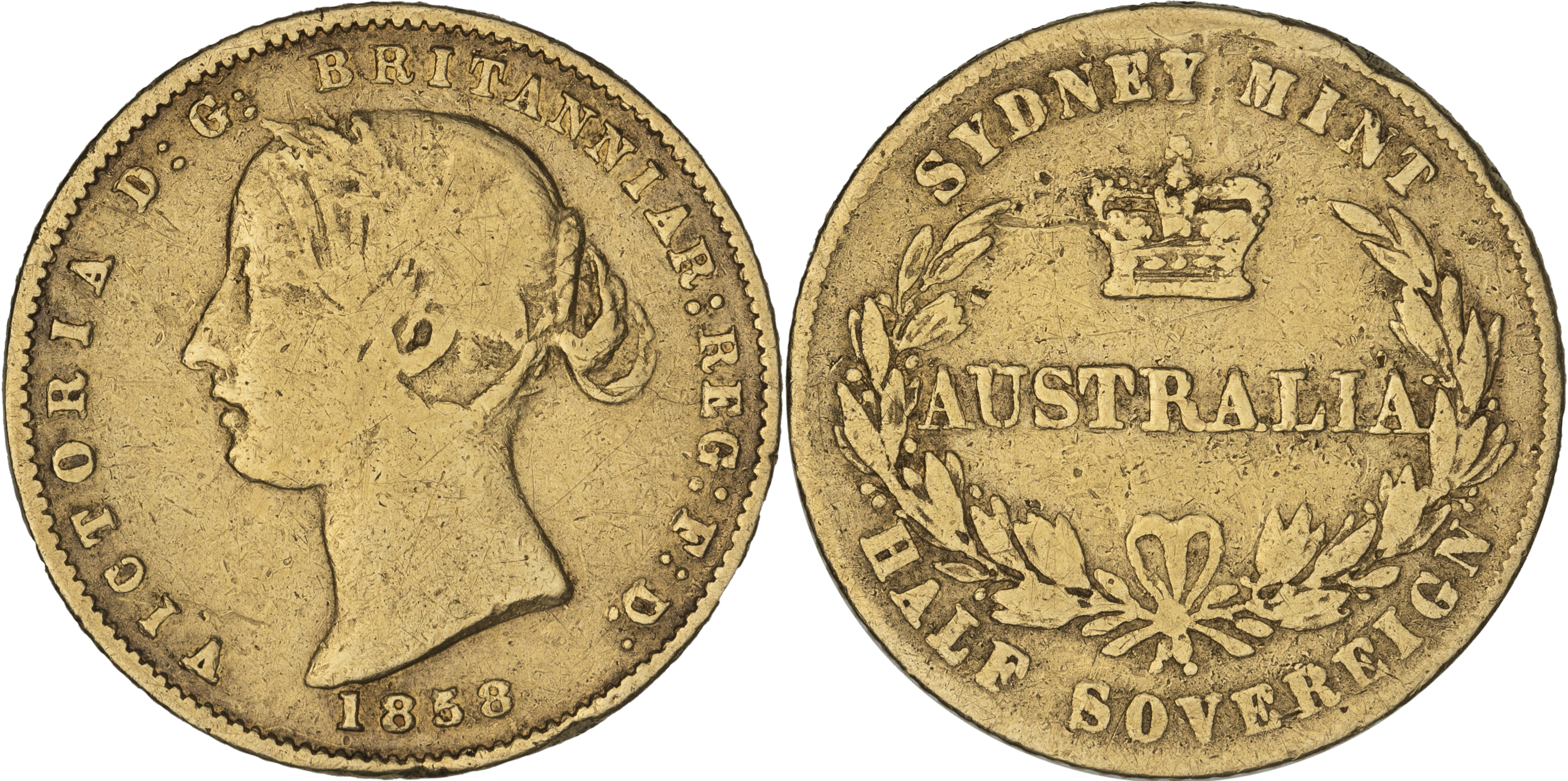 Victoria, Sydney Mint Reverse - Type II, Half Sovereign, 1858, VG