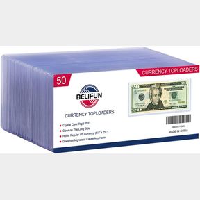 50CT REGULAR CURRENCY TOPLOAD HOLDERS - BANKNOTE TOPLOADERS, DOLLAR BILL DISPLAY HOLDERS FOR COLLECTORS, CURRENCY SLEEVES HOLDER P