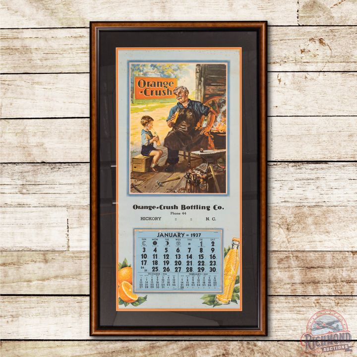 1937 Orange Crush Framed Calendar Hickory North Carolina