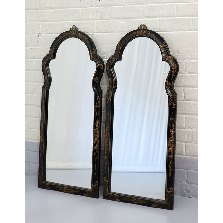 PAIR OF ITALIAN GILDED AND EBONISED FRAMED MIRRORS