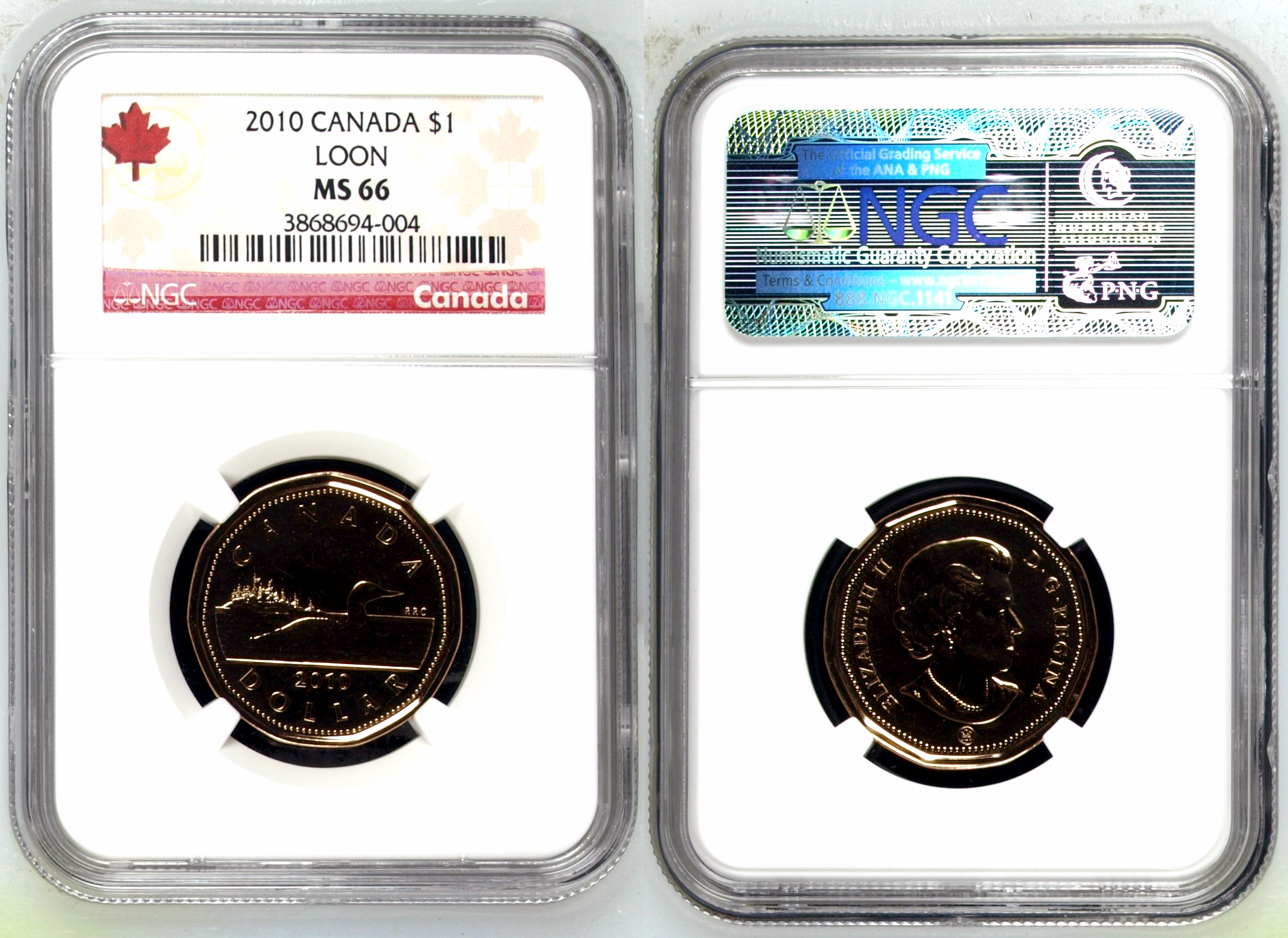 Canada, Loon, One Dollar, 2010, NGC MS 66