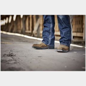ARIAT WORKHOG PULL-ON WESTERN BOOTS FOR MEN - AGED BARK/ARMY GREEN - 9.5M