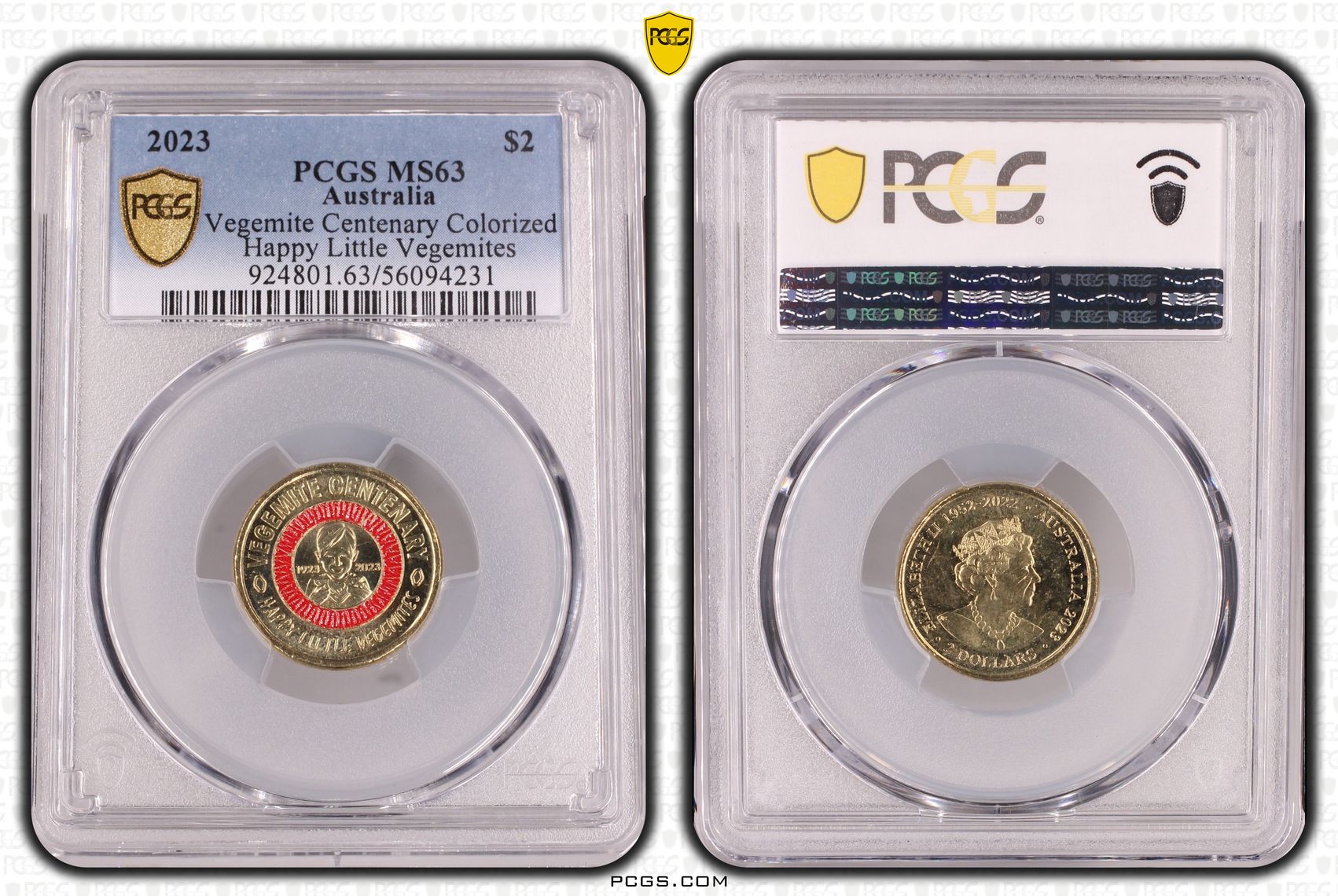 Vegemite Centenary Colorized Happy Little Vegemites, Two Dollar, 2023, PCGS MS63