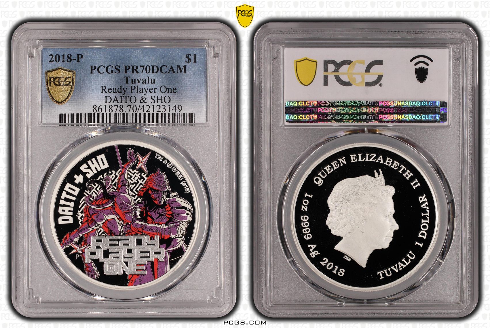 Tuvalu, Ready Player One DAITO & SHO, POP 5/0, One Dollar, 2018-P, PCGS PR70DCAM