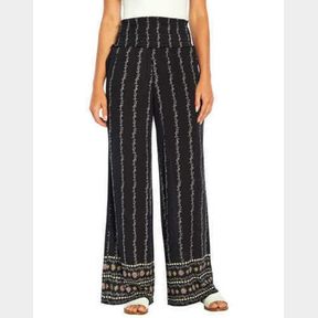 THREE DOTS PRINTED RELAXED FIT WIDE LEG PULL-ON PANTS SZ M