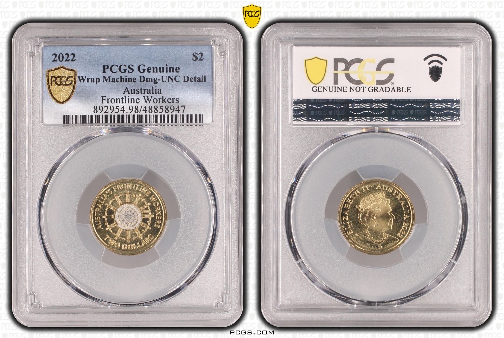 Elizabeth II, Frontline Workers Colorized, Two Dollar, 2022, PCGS Genuine - UNC Details (98 - Damage)