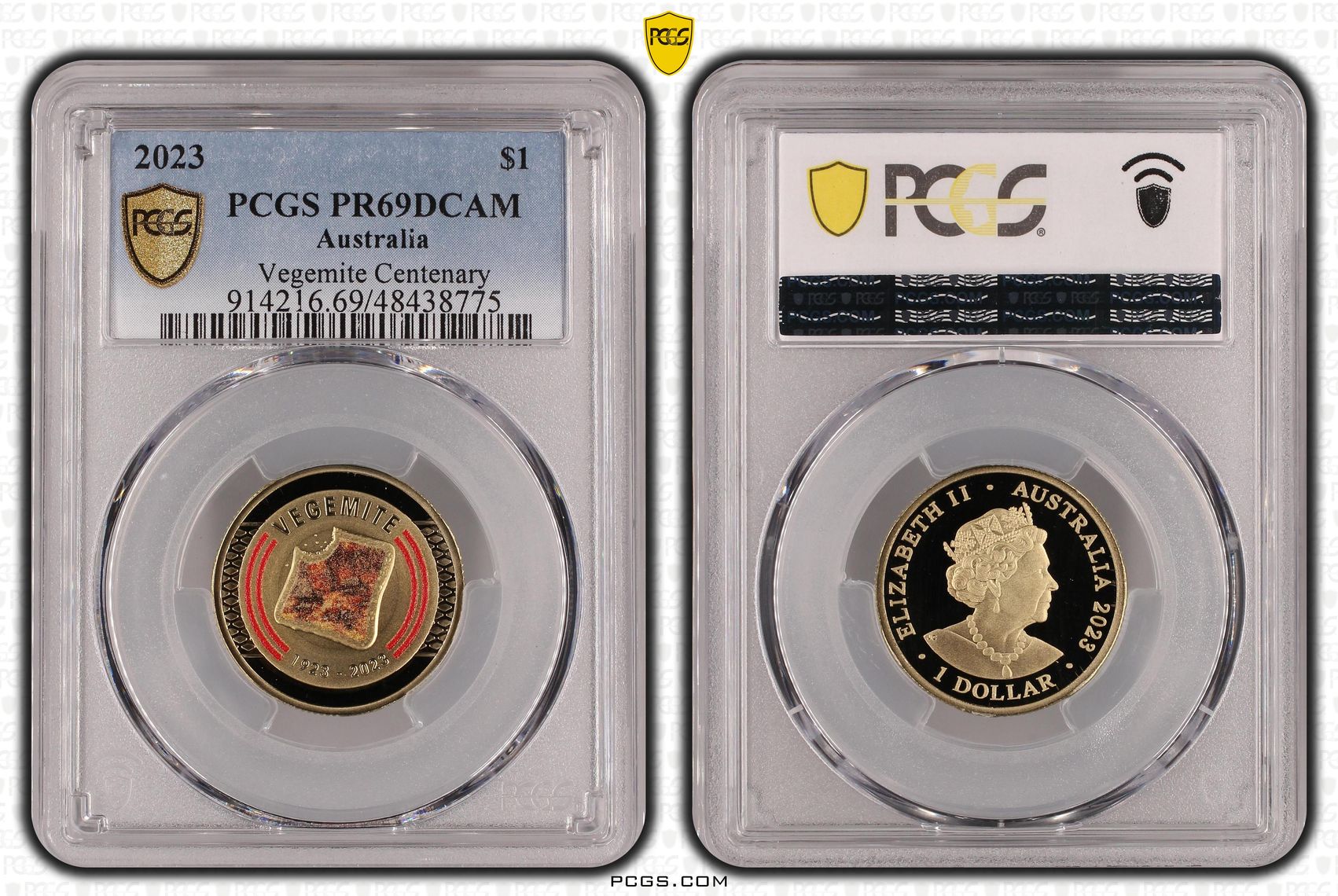 Vegemite Centenary Colourised, One Dollar, 2023, PCGS PR69DCAM
