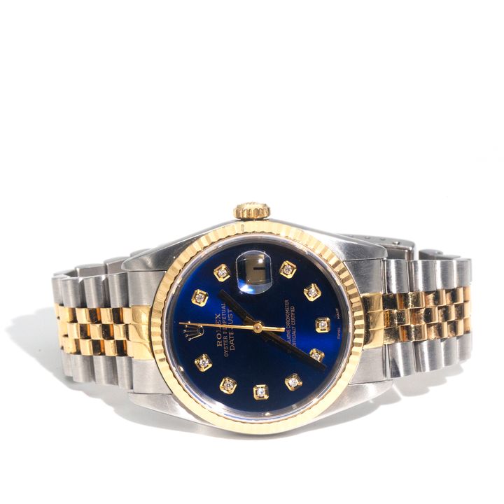 Rolex DateJust Blue Diamond Dial Wristwatch, Year 1989