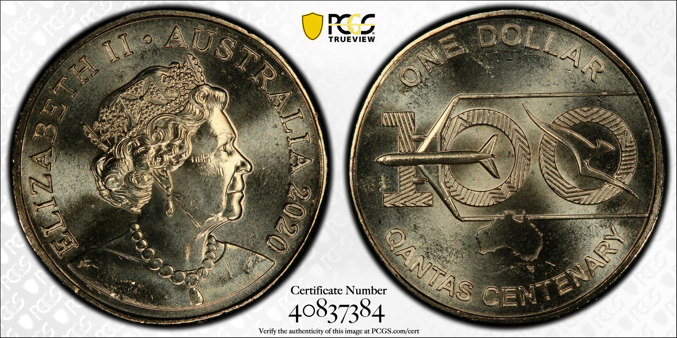 Qantas Centenary, One Dollar, 2020, PCGS MS65