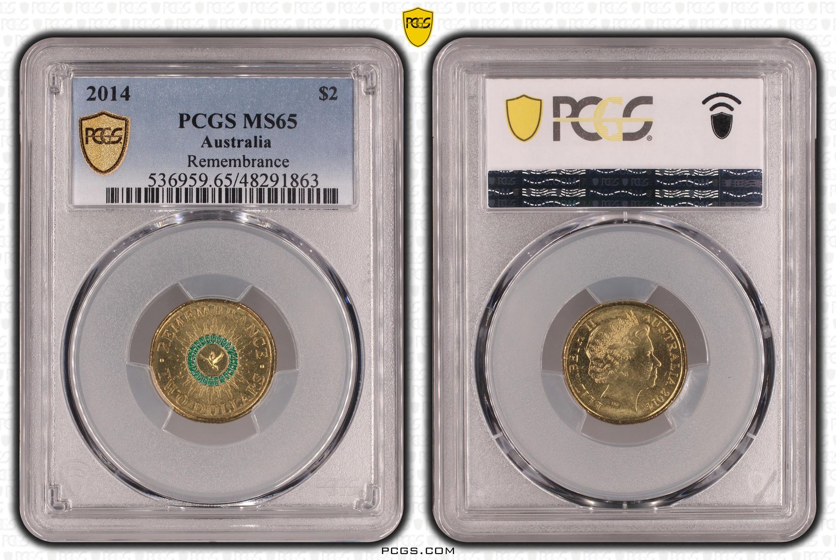 Remembrance Green Dove, Two Dollar, 2014, PCGS MS65