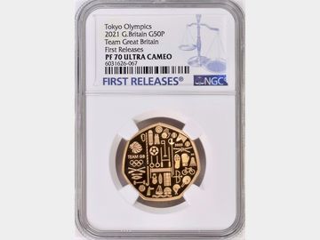 2021 ELIZABETH II TOKYO OLYMPIC PROOF GOLD 50 PENCE COIN PF70 UCAM TOP POP!