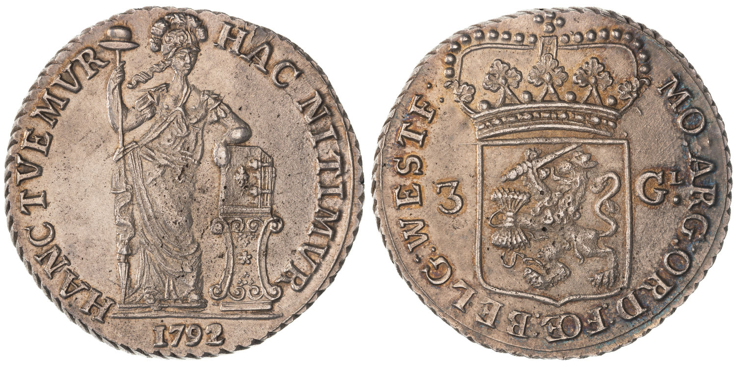 United Netherlands, West Friesland Mint , Triple Gilder, 1792, UNC