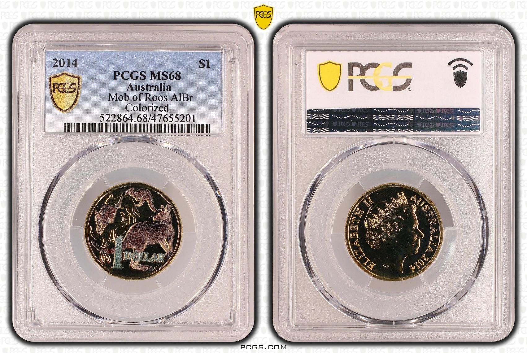 Mob of Roos AlBr Colorized, One Dollar, 2014, PCGS MS 68