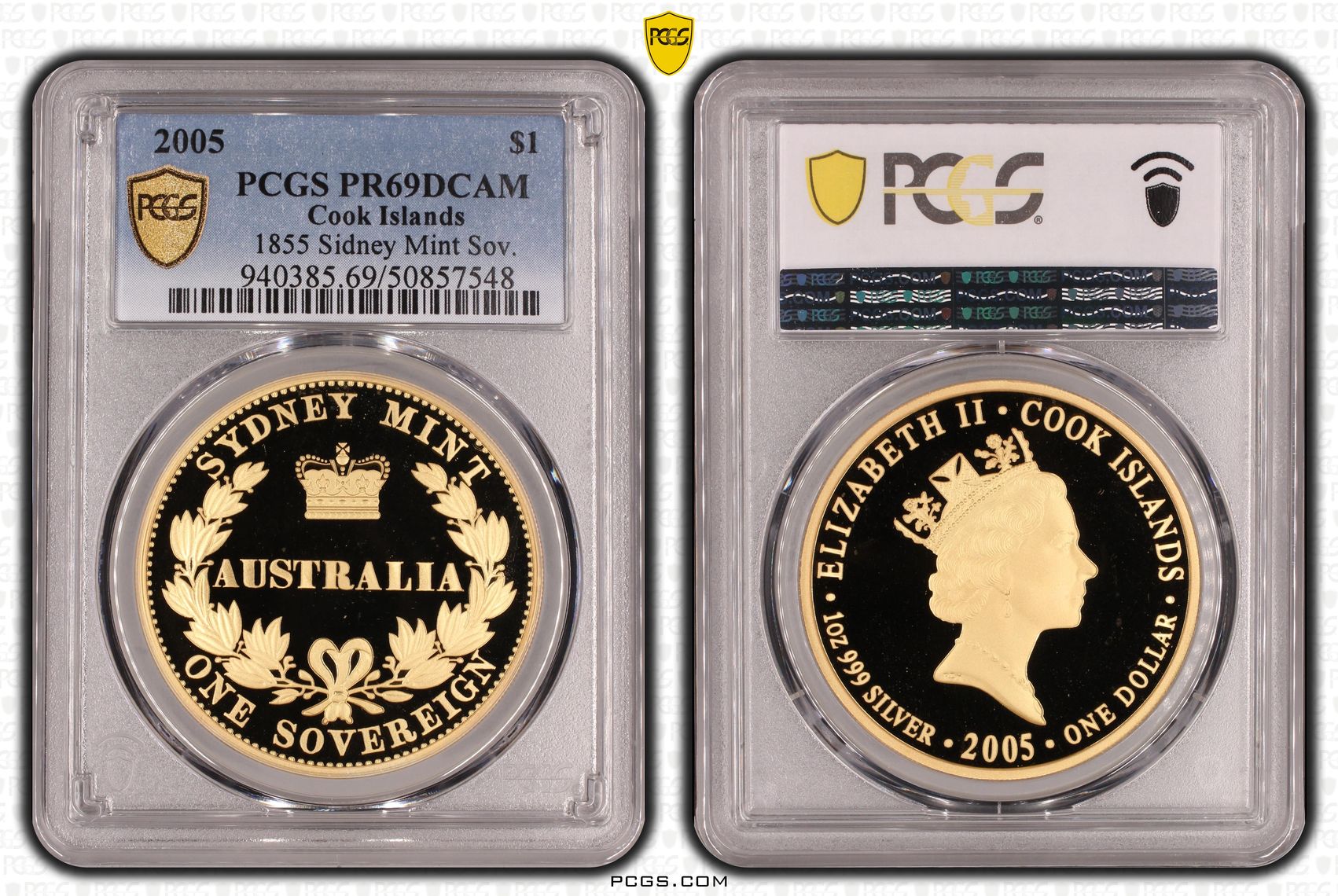 Cook Islands, 1855 Sydney Mint Sov., One Dollar, 2005, PCGS PR69DCAM