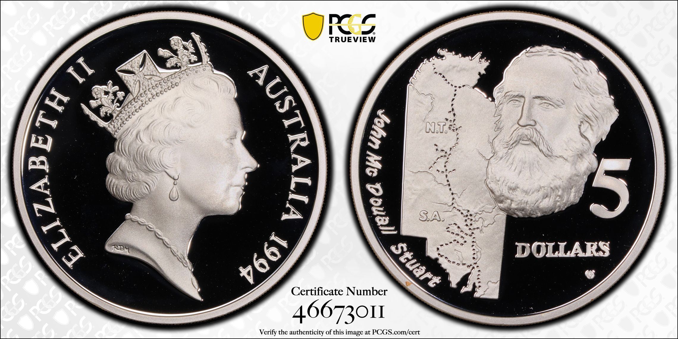 John McDouall Stuart Australian Explorers, Five Dollar, 1994, PCGS PR69DCAM