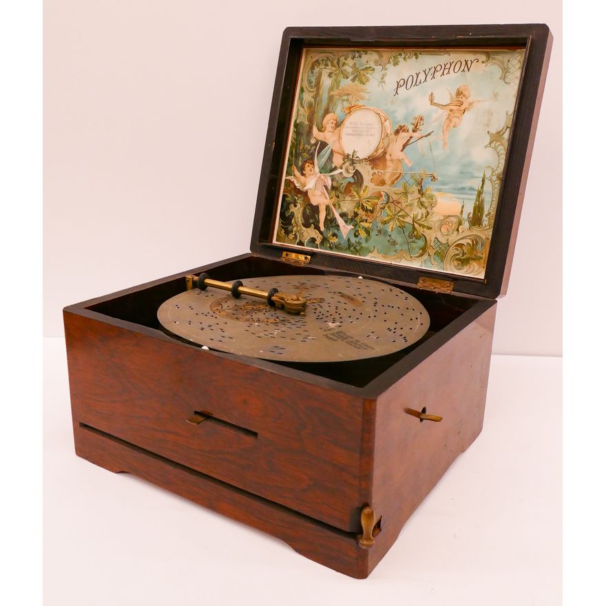 Antique Polyphon Disc Music Box Player- plays 8'' discs- not working- 8x10x9''