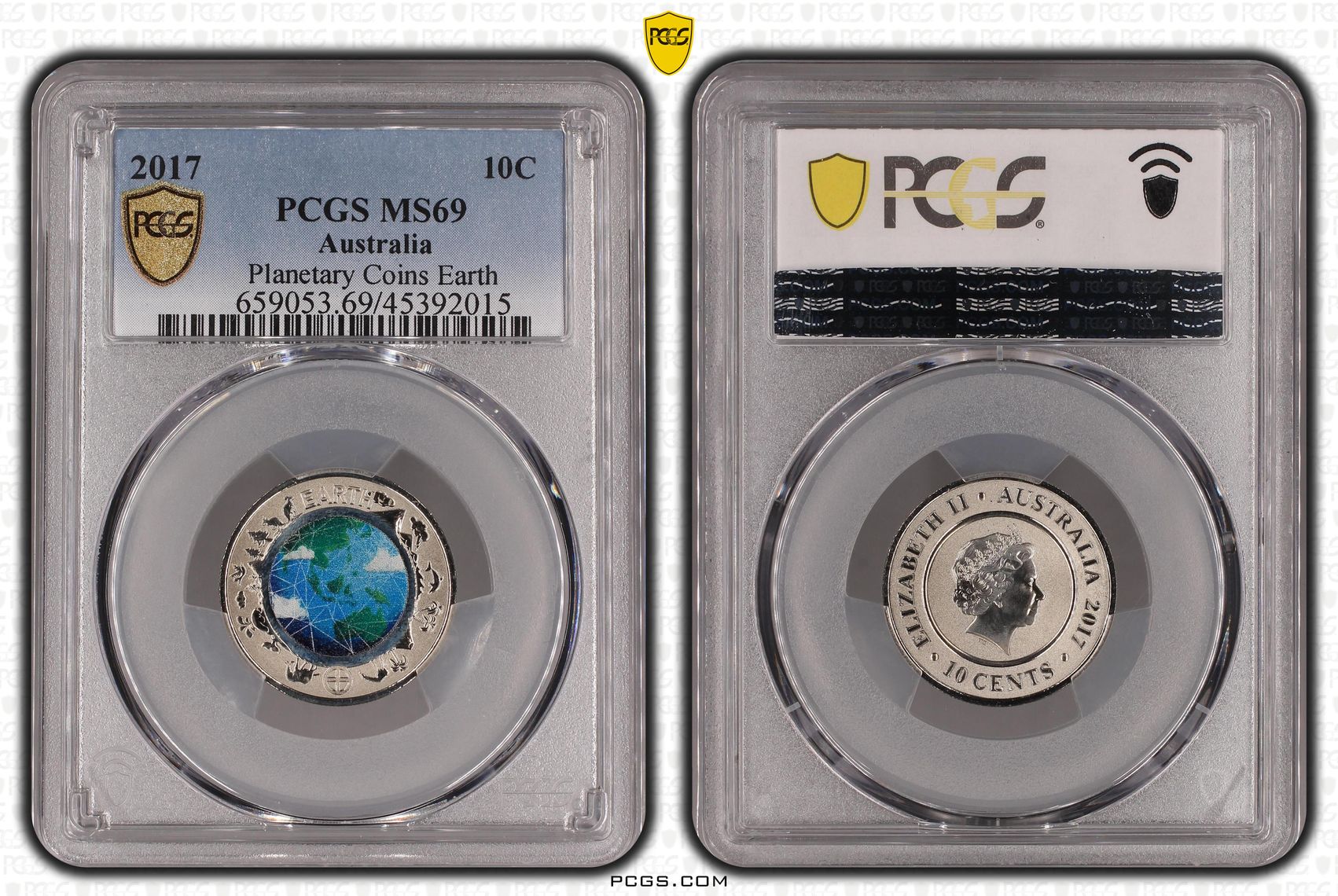 2017 Australia Ten Cent, 10c Planetary Coins Earth PCGS - MS69 -015