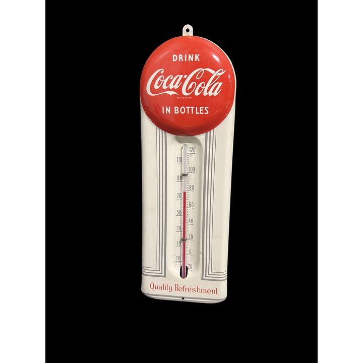 Drink Coca Cola In Bottles Embossed Tin Metal Thermometer