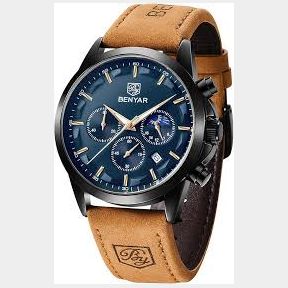 Benyar Luxury Chronograph Mens Dress watch - Black / Brown -Bar 9902090601222- 51745/26108