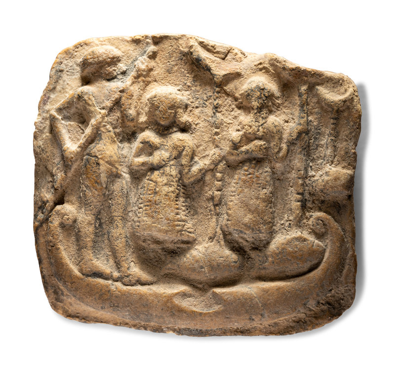 An Old Babylonian Terracotta Votive Plaque
Length 3 1/2 inches (8.64 cm).