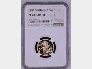 1983 PROOF GOLD SOVEREIGN PF70 CAMEO TOP POP!