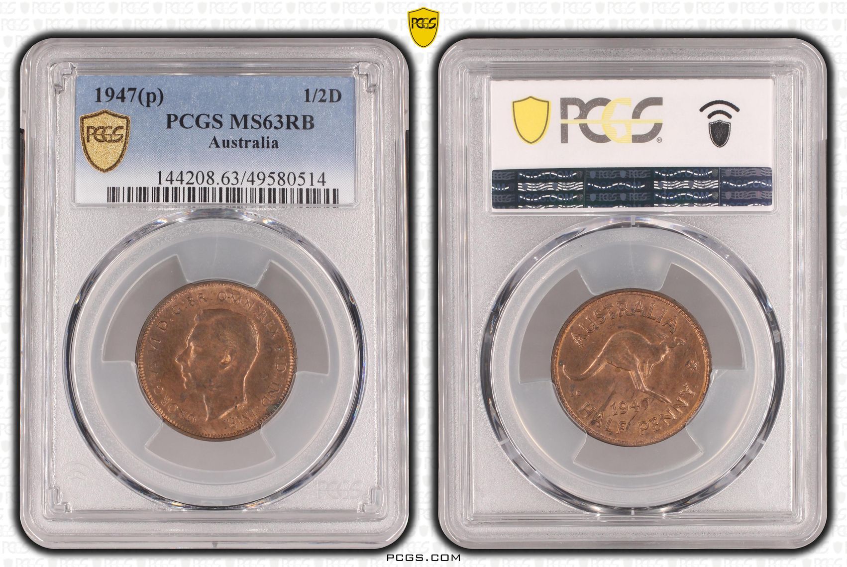 George VI, Halfpenny, 1947-Y., PCGS MS63RB