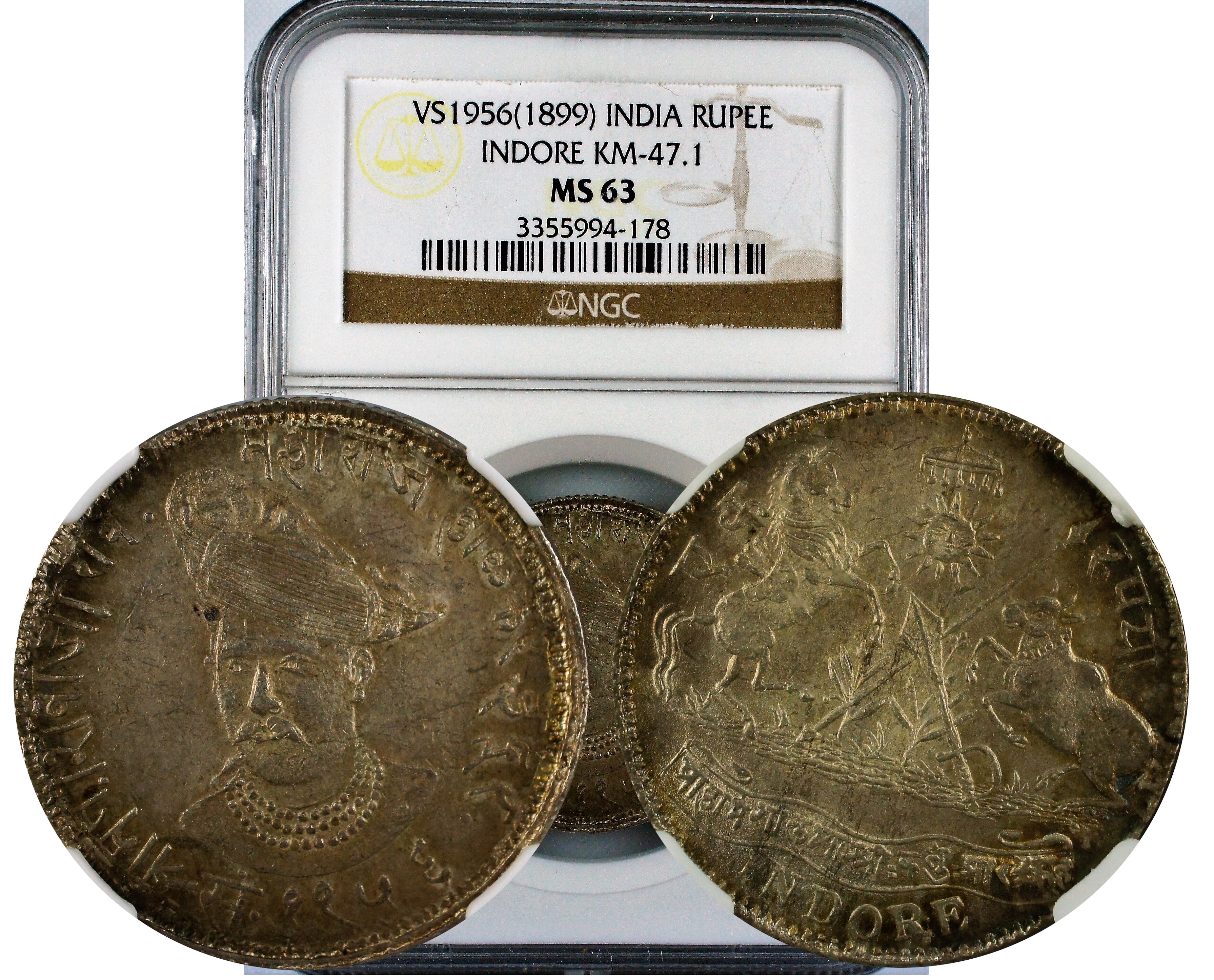 India Indore VS1956(1899) Nazarana Rupee NGC MS63
