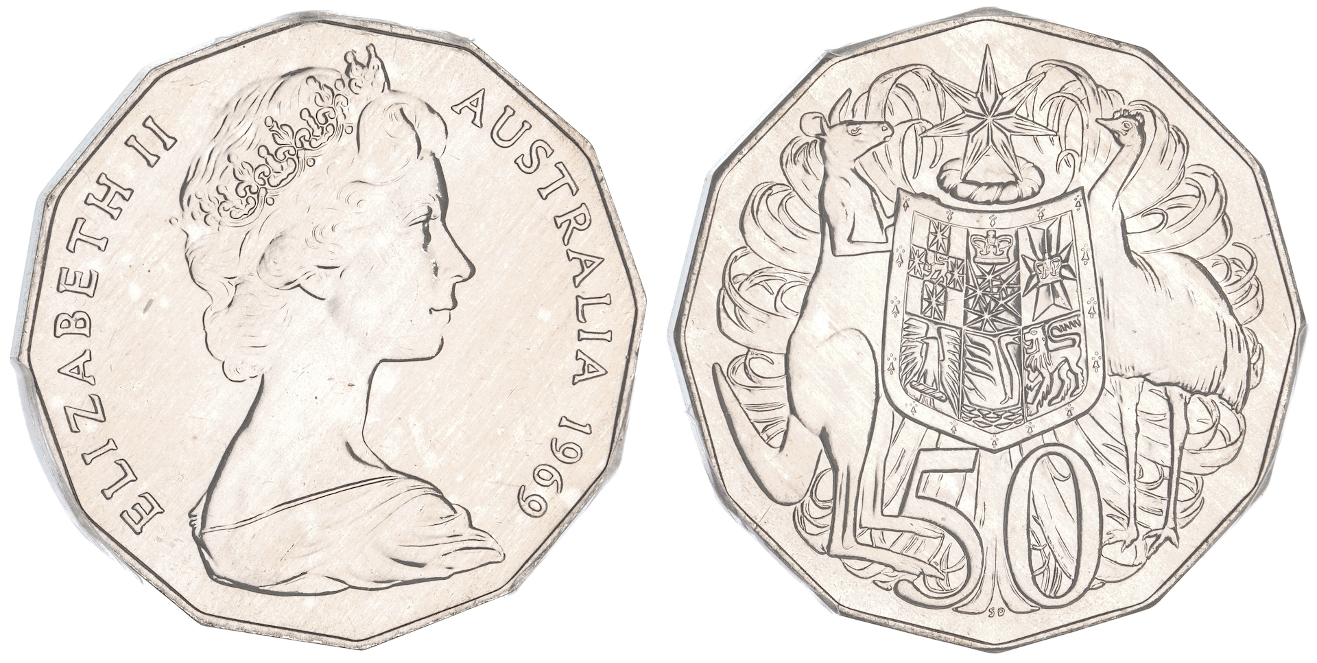 Elizabeth II, Fifty Cents, 1969, PCGSSP 67