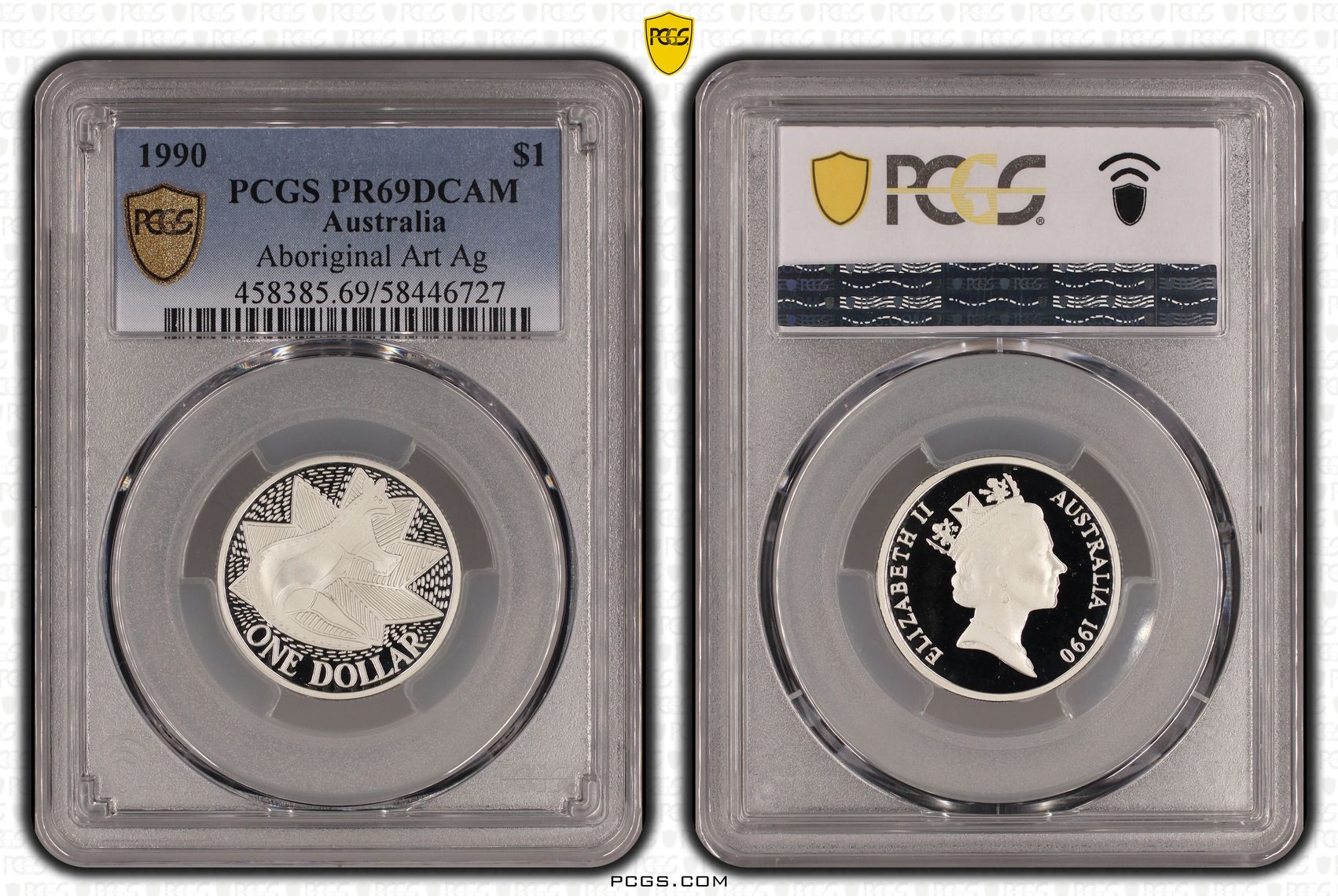 Elizabeth II, Aboriginal Art Silver, One Dollar, 1990, PCGS PR69DCAM