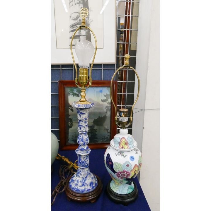 2pc Asian Style Porcelain Table Lamps 22'' and 28'' - Tobacco Leaf etc.