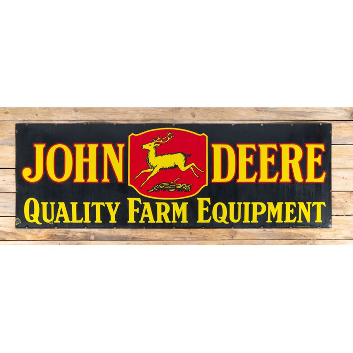 9' John Deere Quality Farm Equipment w/ Four Legged Deer Single Sided Porcelain Sign TAC 9