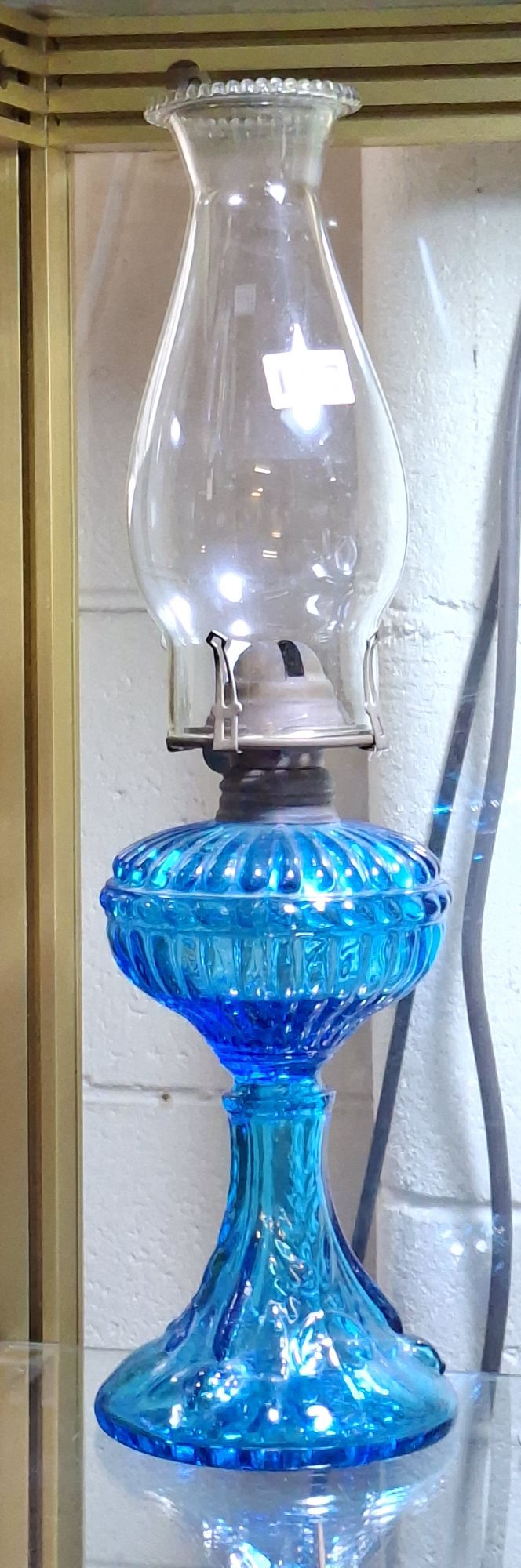 1177 · ANTIQUE COBALT BLUE GLASS OIL LAMP
