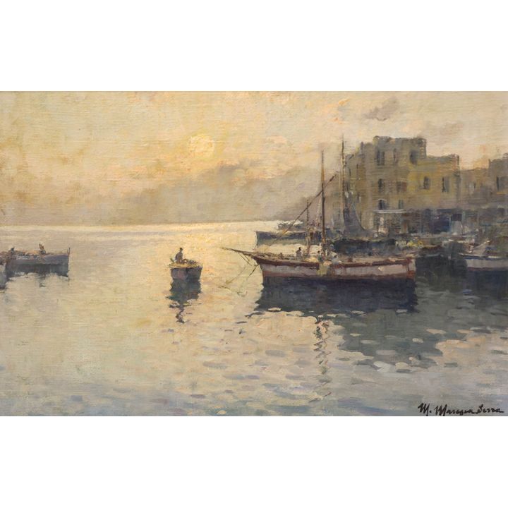 Mario Maresca Serra ''Untitled'' (Harbor Scene) Oil
