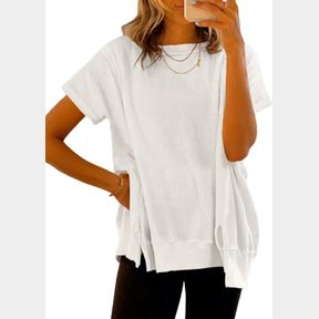 SHEWIN WOMEN'S T SHIRTS CASUAL CREWNECK WAFFLE KNIT TUNIC TOPS LOOSE SHORT SLEEVE SHIRT BLOUSE