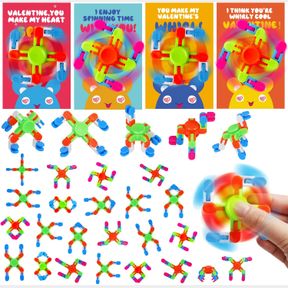 28 PACK VALENTINES DAY GIFTS FOR KIDS - WACKY TRACKS FIDGET SPINNER WITH VALENTINE'S DAY GREETING CARDS FOR KIDS, DIY DEFORMABLE S
