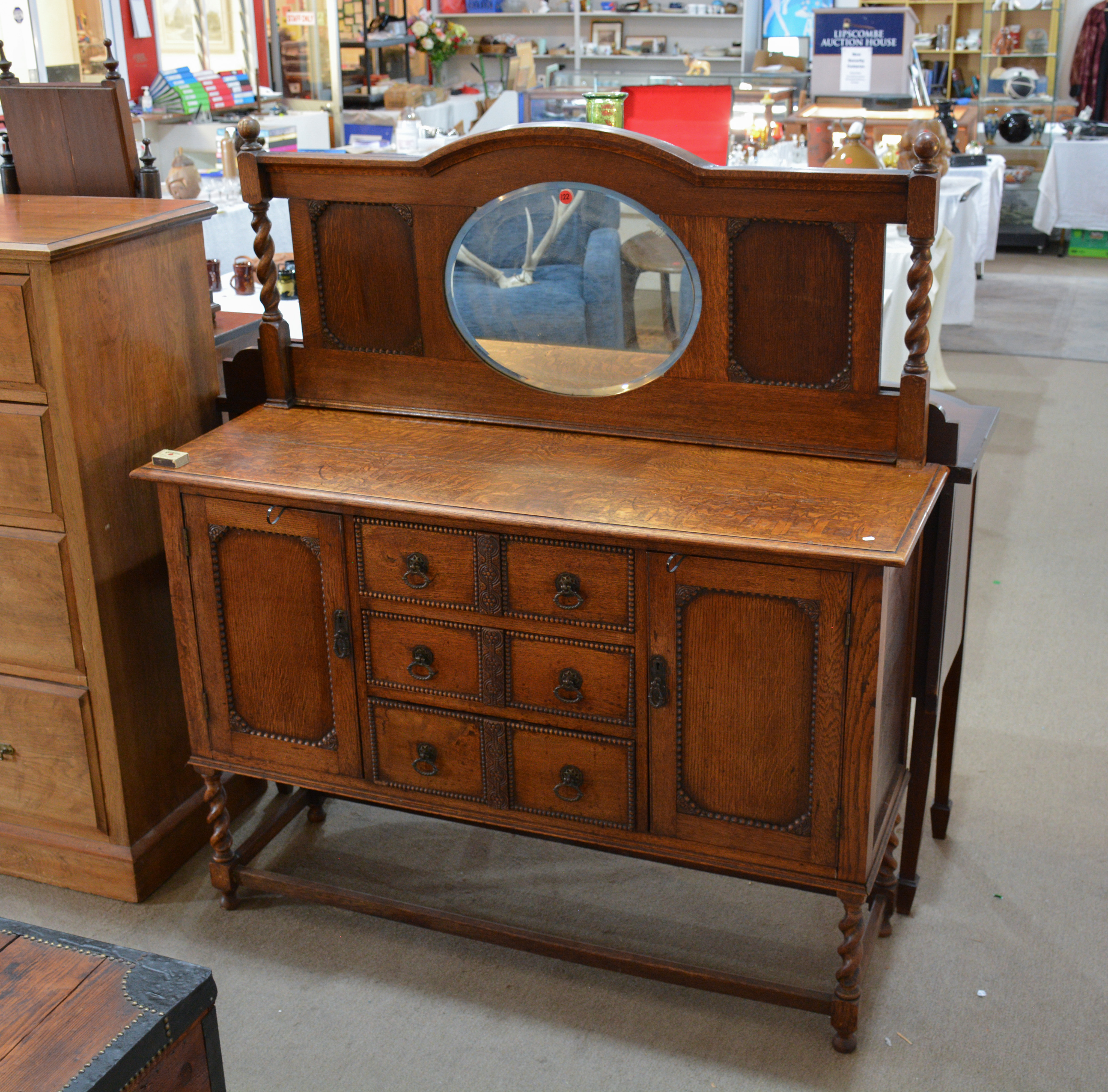 Oak Barley Twist Sideboard with Mirror Back — sold at auction in New Zealand for $230