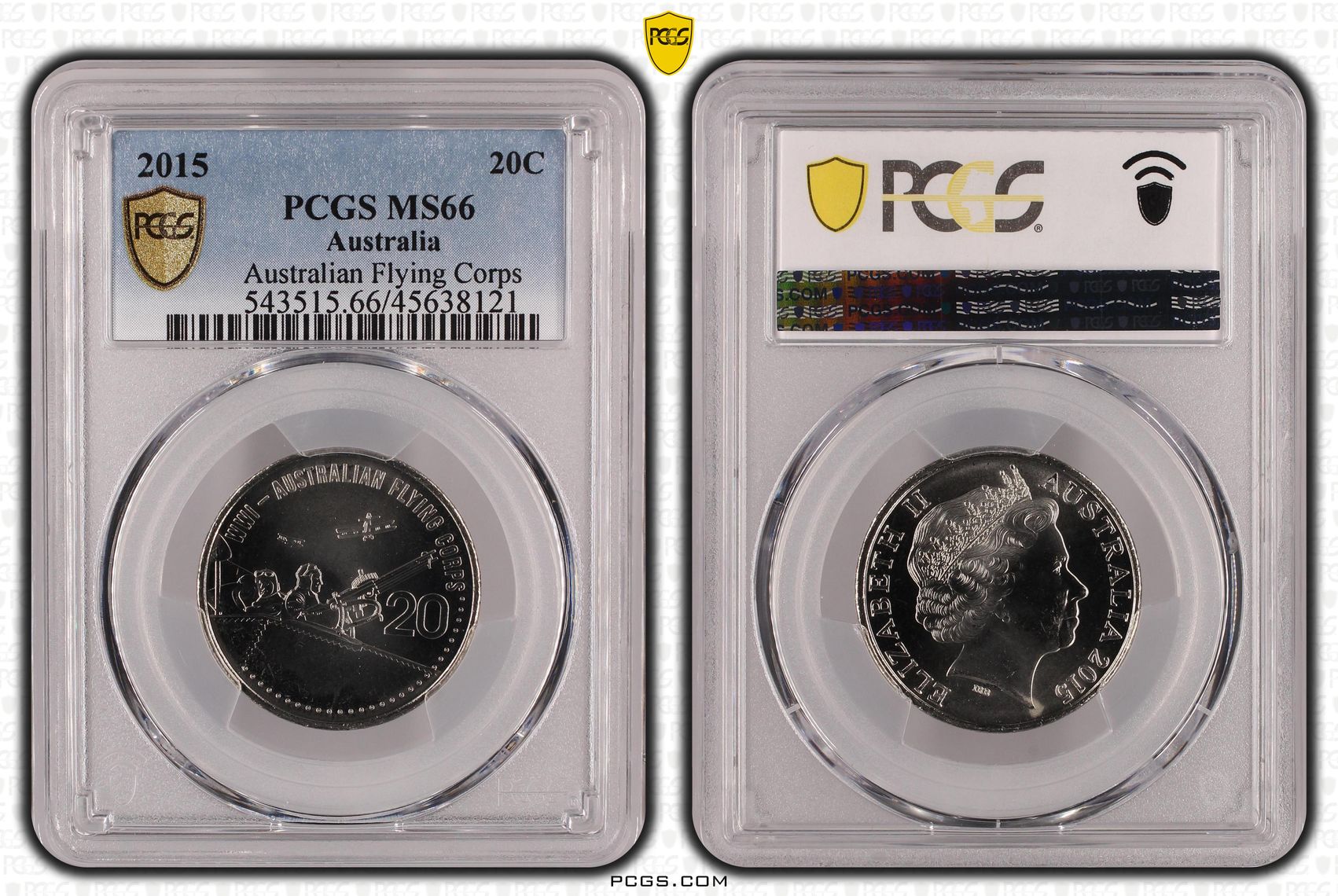 Australian Flying Corps POP 8/0, Twenty Cent, 2015, PCGS MS66