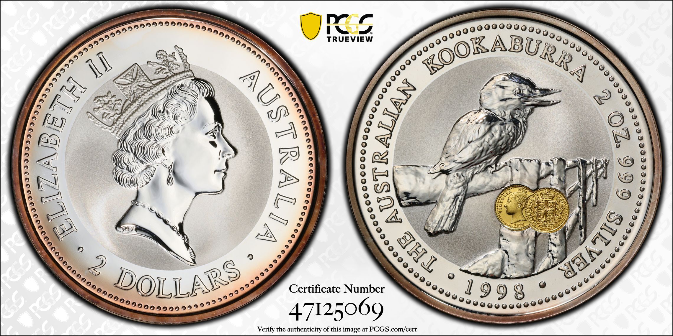 Kookaburra on fence with Shield Reverse Privy, Pop 3/0, Two Dollar, 1998, PCGS MS69