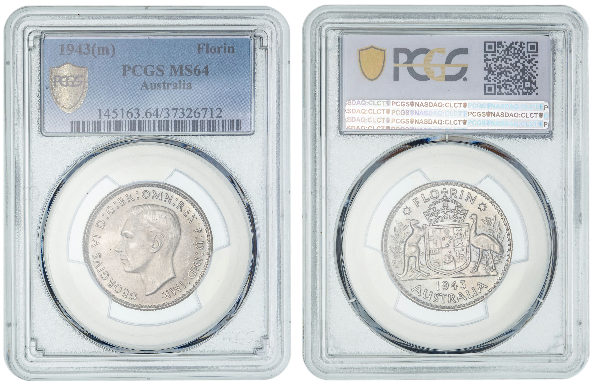 George VI, Florin, 1943, PCGS MS64