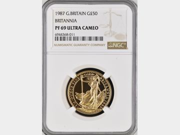 1987 ELIZABETH II BRITANNIA GOLD 1/2oz PROOF 50 POUND COIN PF69 UCAM