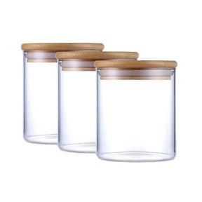 Glass Containers with Airtight Bamboo Lids Set of 2 |