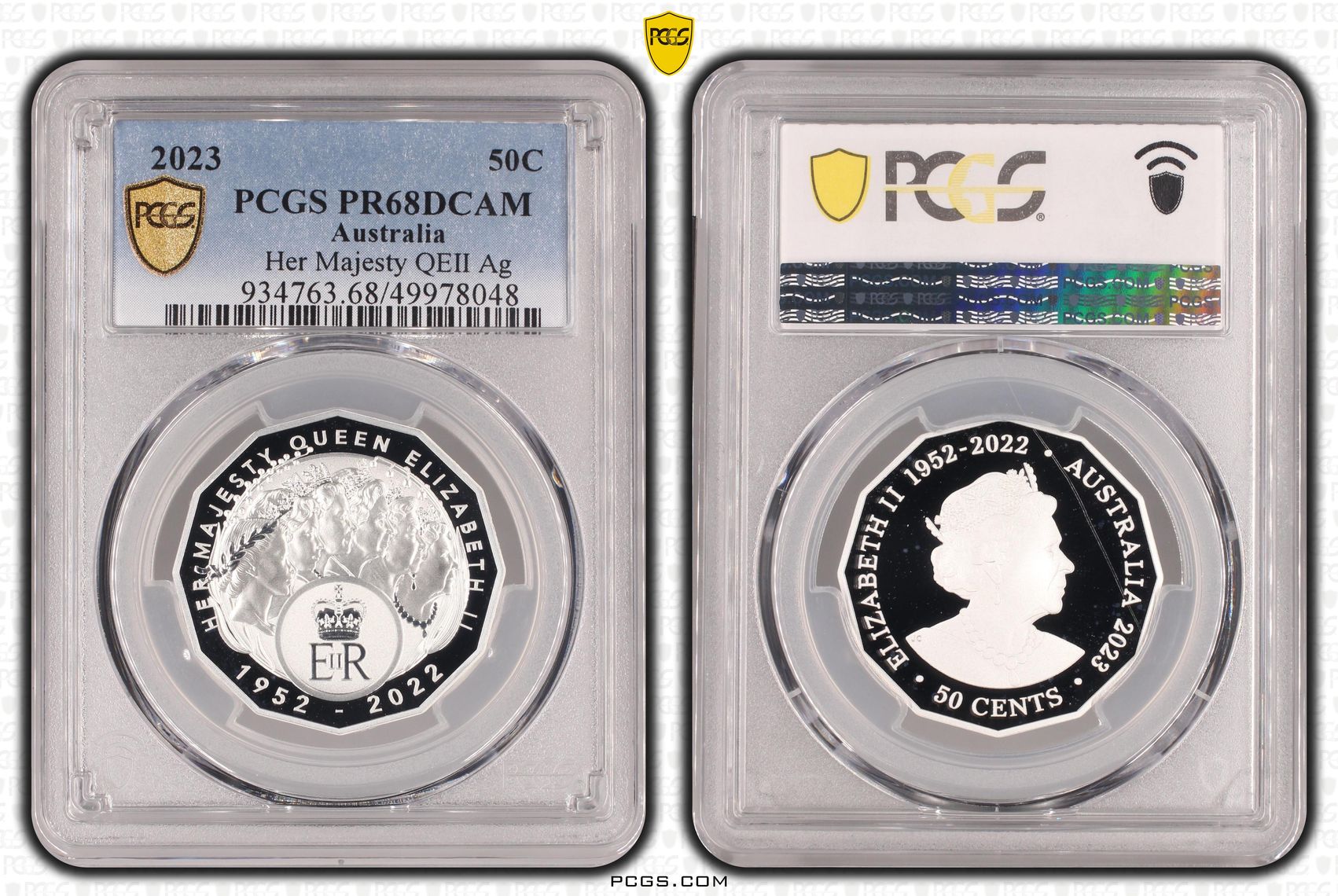 Her Majesty QEII Ag , Fifty Cent, 2023, PCGS PR68DCAM